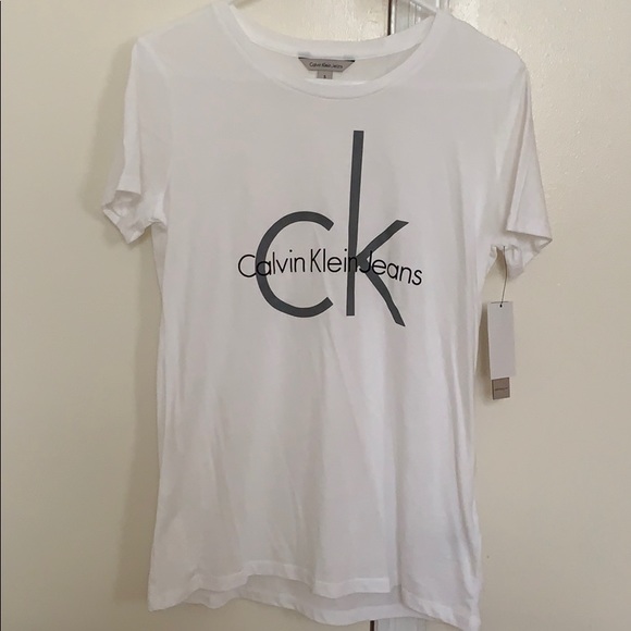 Calvin Klein Jeans Tops - calvin klein jeans white t-shirt